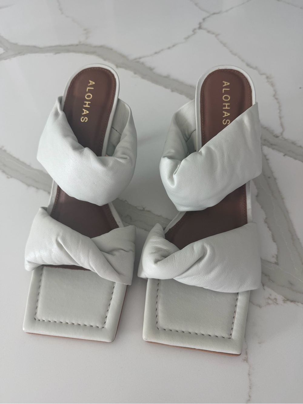 ALOHAS White Knotted Double-Strap Slide Mules